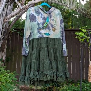 Green Tie-Dye Midi Dress Handmade upcycle- Breakfast with Matisse